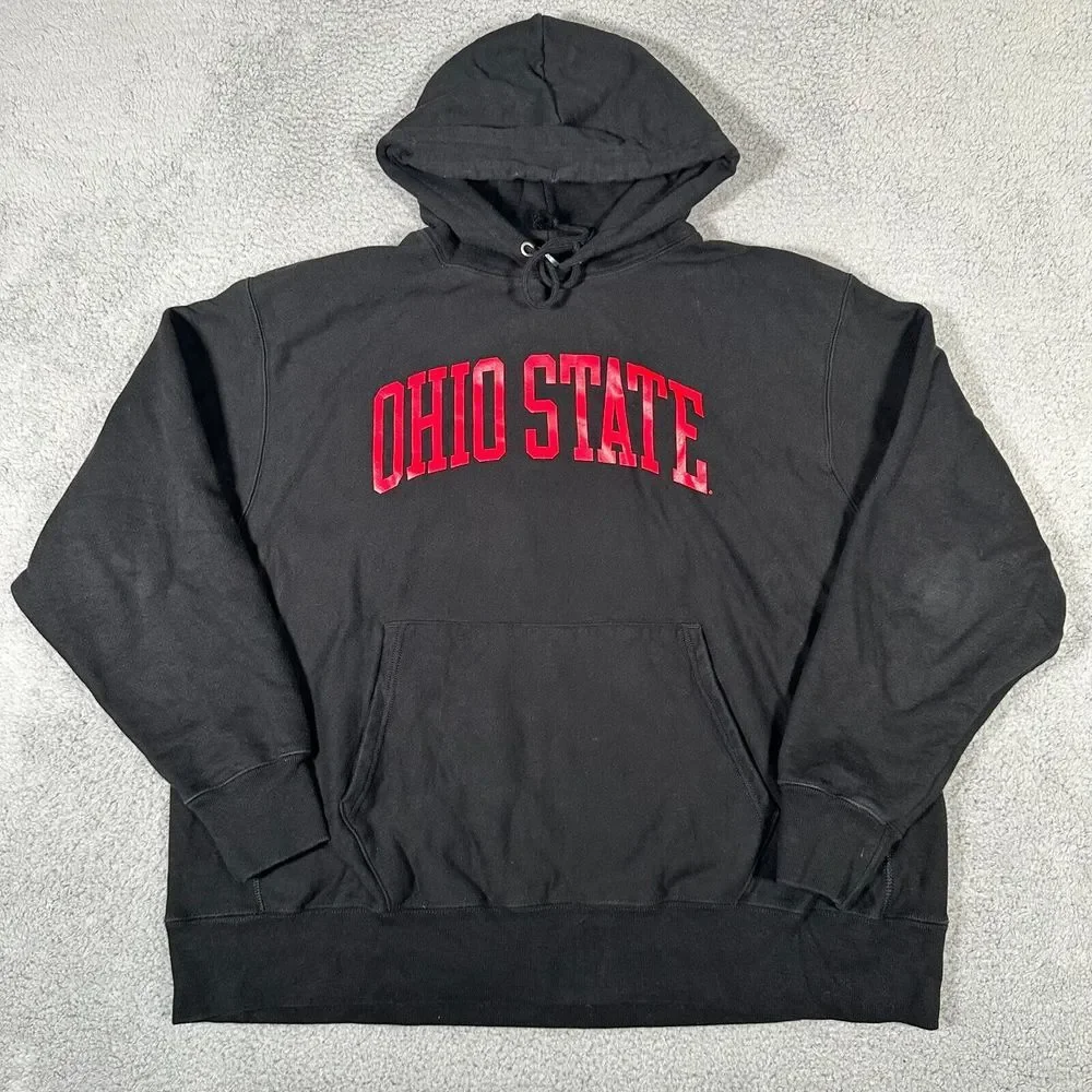 Ohio State Buckeyes Hoodie Mens 2XL Black Champion Reverse Weave Sweatshirt Fade - Picture 1 of 7